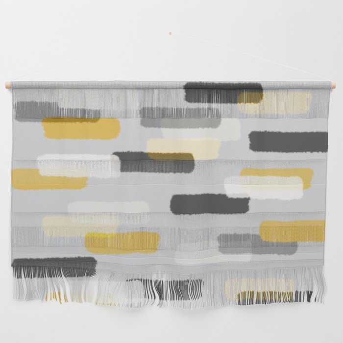 Rectangle Brush Strokes Modern Abstract Yellow Grey Wall Hanging