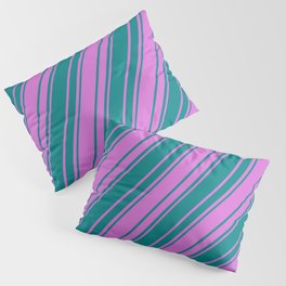 [ Thumbnail: Orchid and Teal Colored Stripes/Lines Pattern Pillow Sham ]