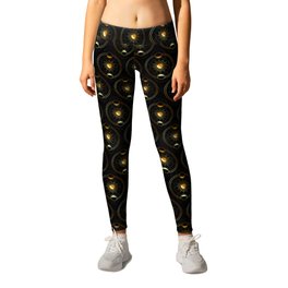 Sun and waxing and waning golden moons in space Leggings