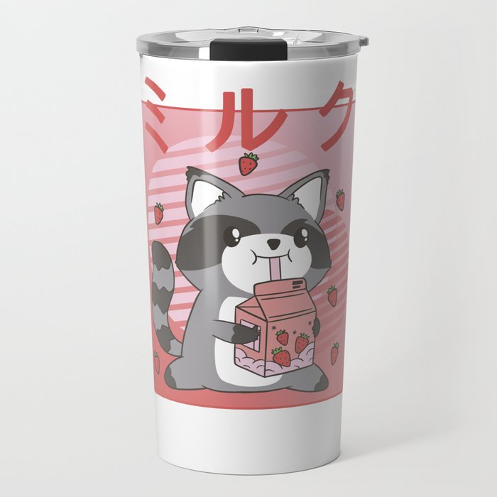 Raccoon Strawberry Milk Retro Kawaii Japan Travel Mug