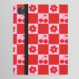 Cherry Flowers Pink & Red Checker iPad Folio Case