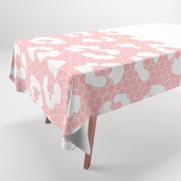 White Leopard Print Lace Vertical Split on Pink Tablecloth