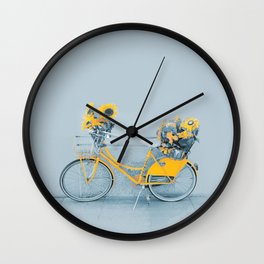 Yellow vintage bike with sunflowers Wall Clock
