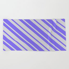 [ Thumbnail: Light Gray & Medium Slate Blue Colored Stripes Pattern Beach Towel ]