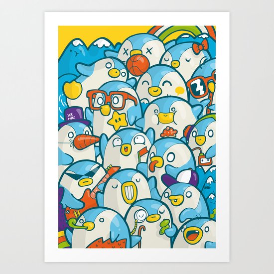 Penguin Crowd Art Print