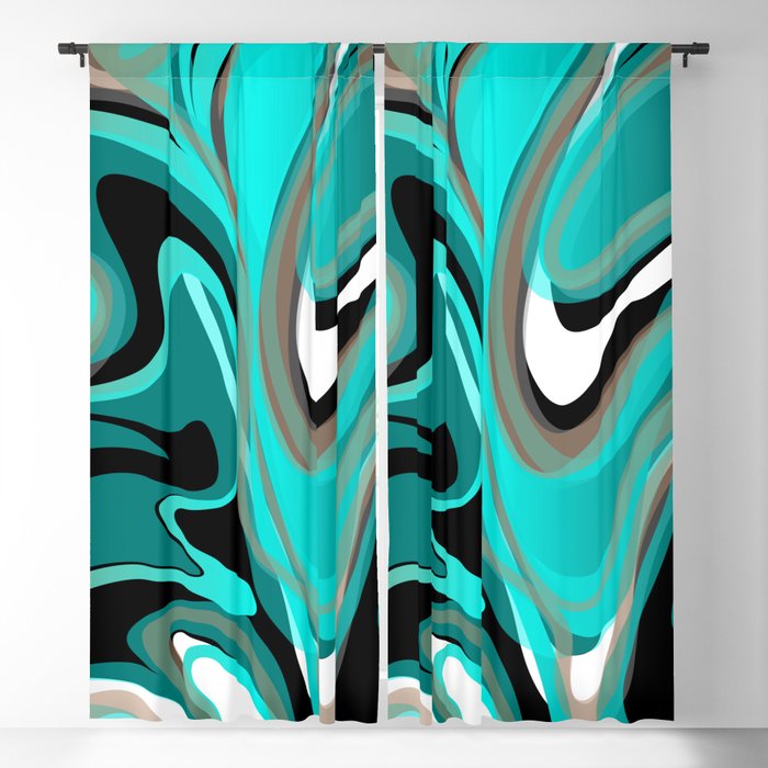 Liquify 2 - Brown, Turquoise, Teal, Black, White Blackout Curtain