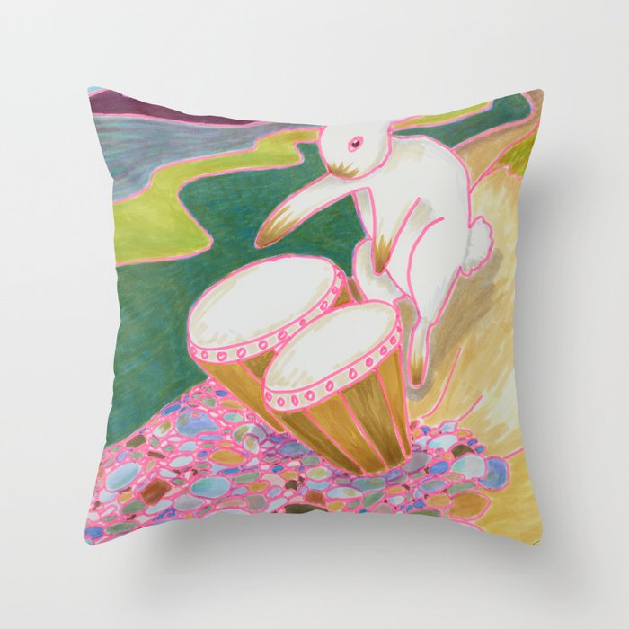 Bongo Bunny on a Pebble Beach Throw Pillow