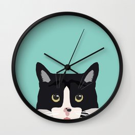Black and White Cat - cat lady art, cat art, cats, black and white cat Wall Clock