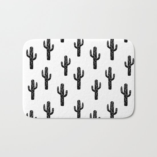 Cactus linocut pattern black and white minimal desert southwest socal joshua tree Bath Mat