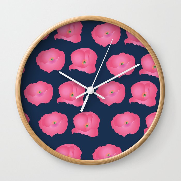 Imagine Poppies - Pink on Blue Wall Clock