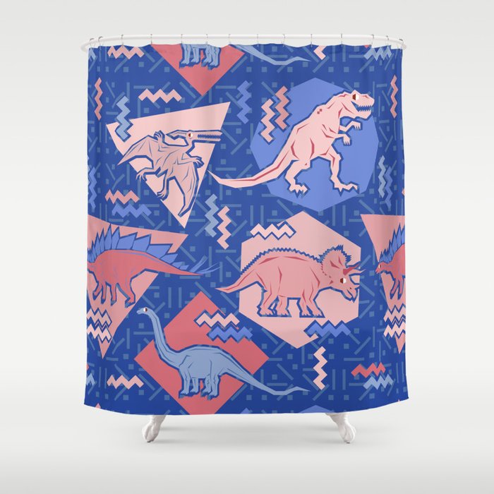 Nineties Dinosaurs Pattern  - Rose Quartz and Serenity version Shower Curtain