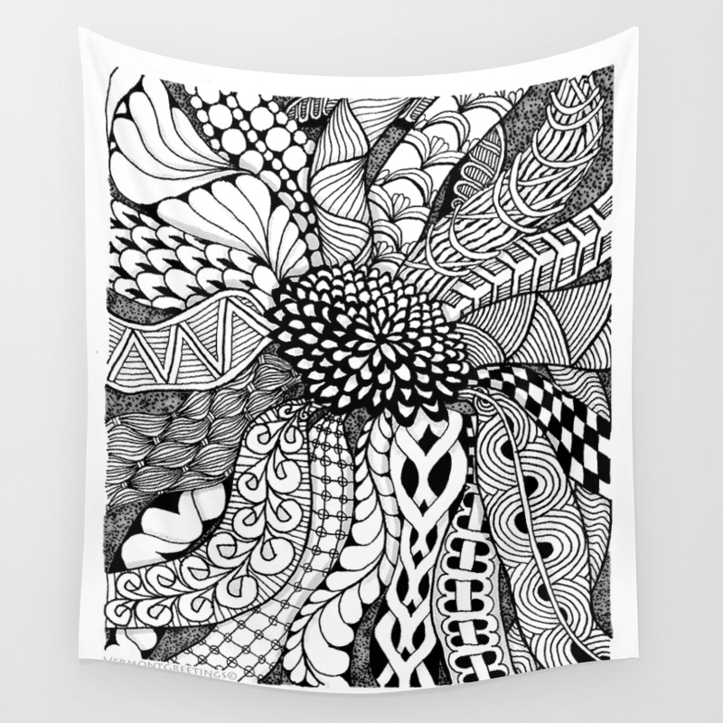 Zentangle Black And White Summer Sunflower Wall Tapestry By Vermontgreetings Society6