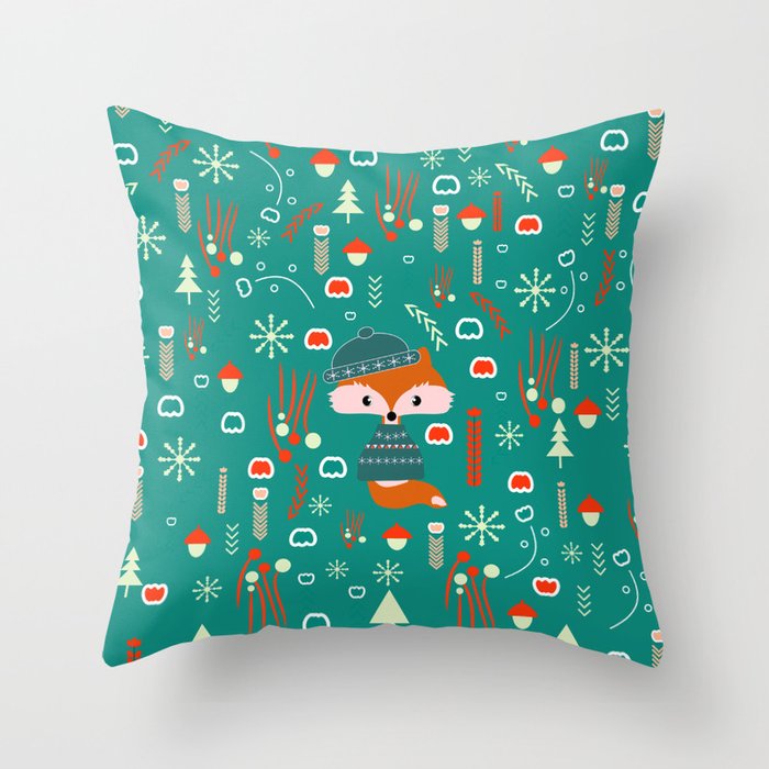 Cute fox waiting for Christmas Throw Pillow