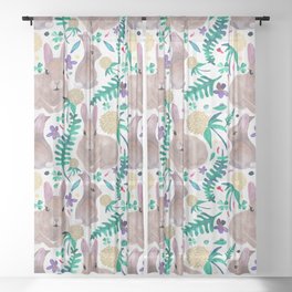 Spring Rabbits with Gold Clover Sheer Curtain