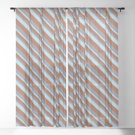 [ Thumbnail: Sienna, Light Slate Gray & Light Blue Colored Lines/Stripes Pattern Sheer Curtain ]