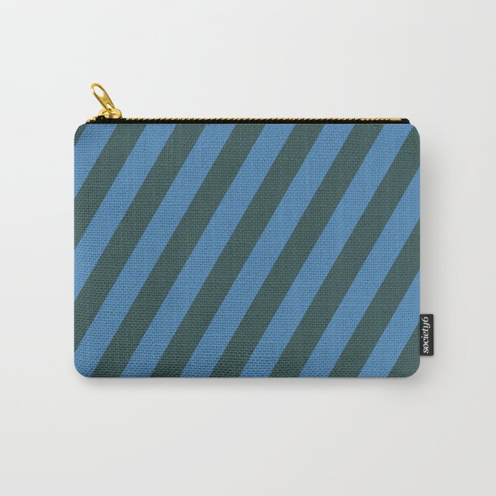 Dark Slate Gray and Blue Colored Striped/Lined Pattern Carry-All Pouch