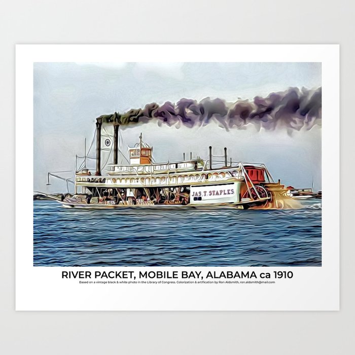 River Packet, Mobile Bay, Alabama ca 1910 Art Print