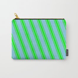 [ Thumbnail: Sky Blue & Lime Colored Lines/Stripes Pattern Carry-All Pouch ]