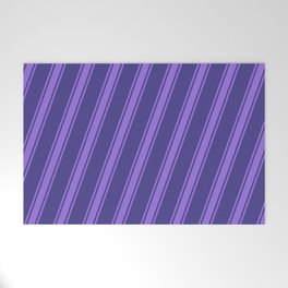 [ Thumbnail: Dark Slate Blue and Purple Colored Stripes Pattern Welcome Mat ]