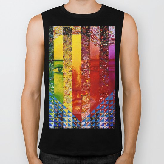 Conundrum I - Abstract Rainbow Goddess Biker Tank