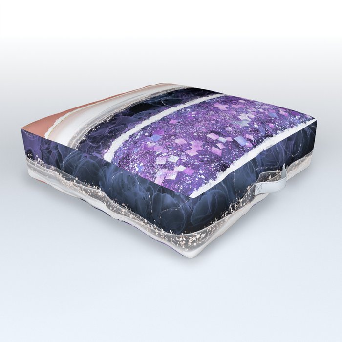 Veri Peri Purple Amethyst and Coral Gemstone Abstract Outdoor Floor Cushion