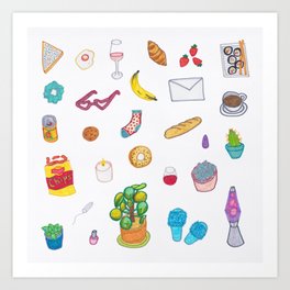 Vibing Art Print | Cute, Lavalamp, Pattern, Wine, Pen, Candle, Sushi, Felt Tip, Cactus, Fun 