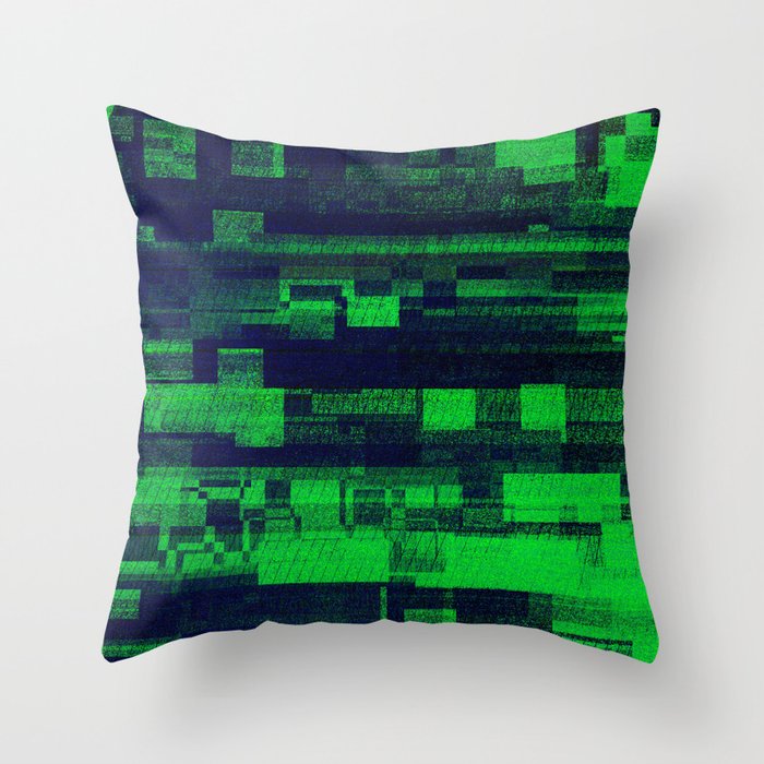 Green Glitch Throw Pillow
