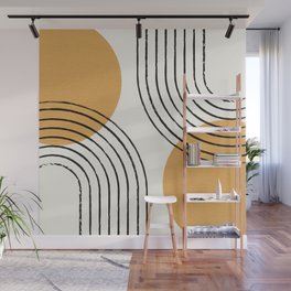 Sun Arch Double - Gold Wall Mural | Elegant, Mid Century, Arch, Graphicdesign, Line, Trendy, Gold, Black, Midcentury, Sun 