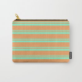 [ Thumbnail: Aquamarine and Brown Colored Lined Pattern Carry-All Pouch ]