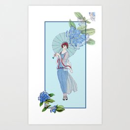 Woman Fine Art - Fashion Style - Blue Flowers Art Print