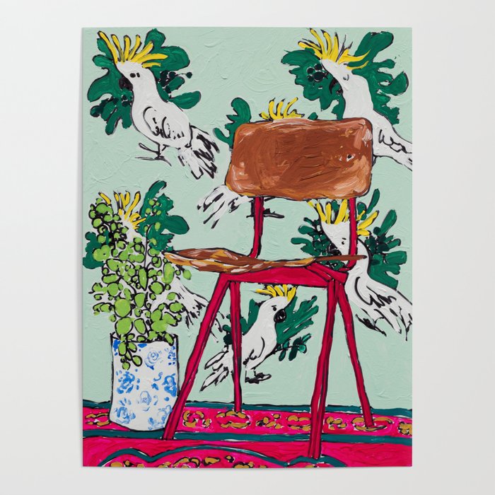 School Chair and Mint Cockatoo Wallpaper Poster