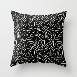Organic Swirly Brush Strokes - Black and White Throw Pillow