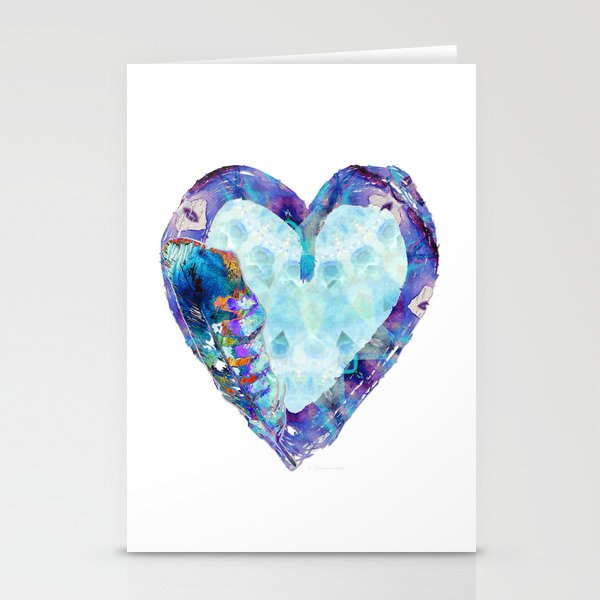 Blue Heart Art Feather Love by Sharon Cummings Stationery Cards