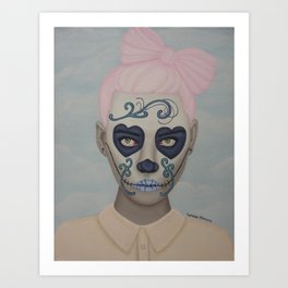 Sugar Skull Girl Pink Hair Art Print