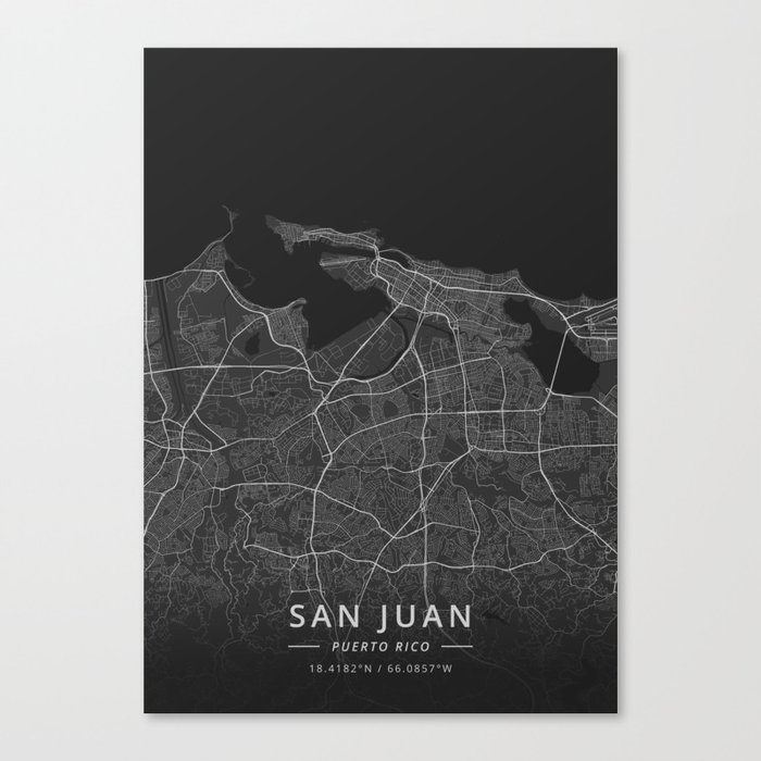 San Juan, Puerto Rico - Dark Map Canvas Print