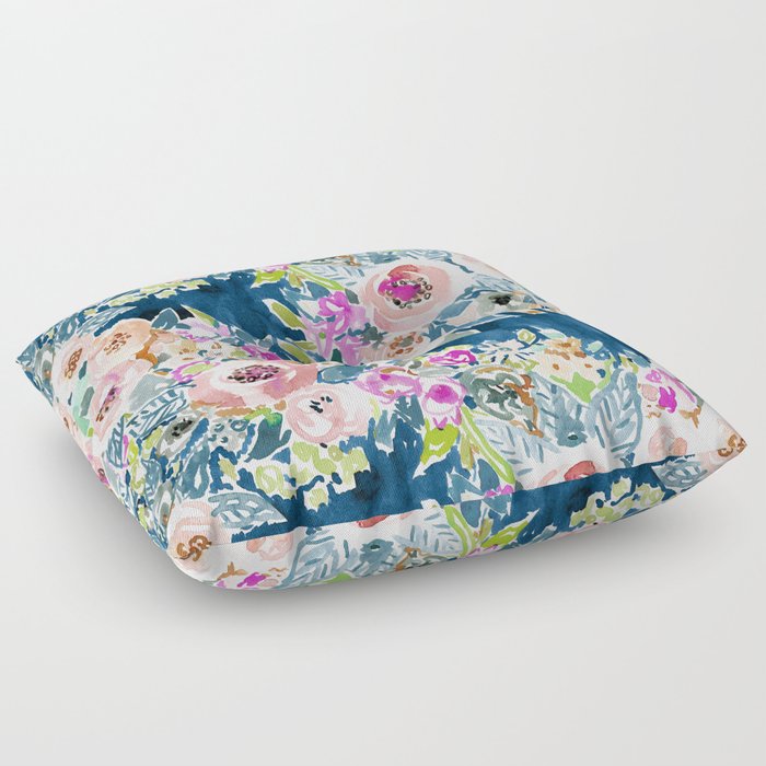 NAVY SO LUSCIOUS Colorful Watercolor Floral Floor Pillow