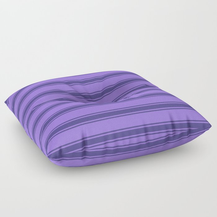 Purple and Dark Slate Blue Colored Pattern of Stripes Floor Pillow