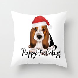 Cute Santa basset hound dog.Christmas puppy gift idea Throw Pillow