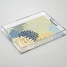 Floral Print, Yellow, Gray, Blue, Teal Acrylic Tray
