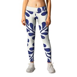 Blue leaves decorative talavera tile mexican azulejo Leggings