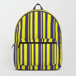 [ Thumbnail: Yellow and Dark Slate Blue Colored Striped Pattern Backpack ]