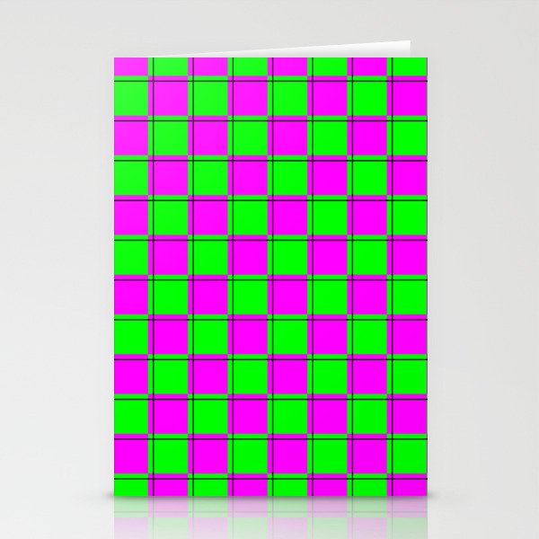 Pink and Green Neon Check Pattern Stationery Cards