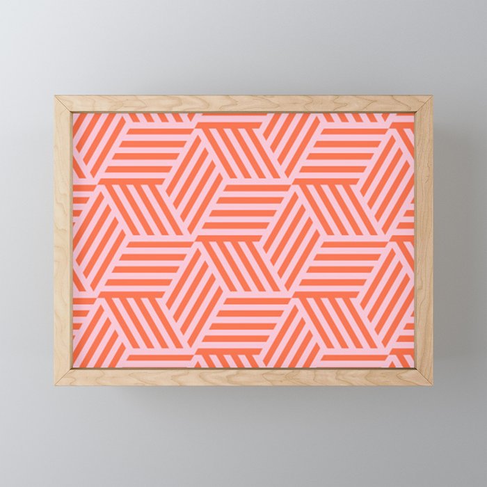 Geometric Coral and Pink Pattern Framed Mini Art Print