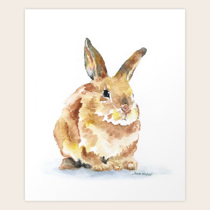 Bunny Rabbit Watercolor Painting Woodland Animal Art Art Print by