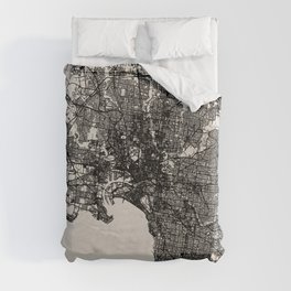 Melbourne - Australia - City Map Black and White Duvet Cover