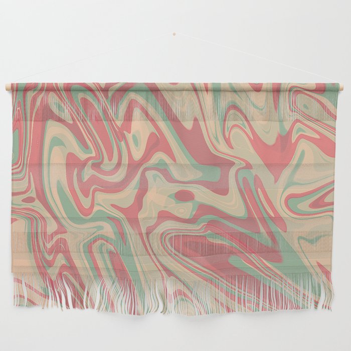 Retro Pink And Green Liquid Marble Abstract Art Wall Hanging