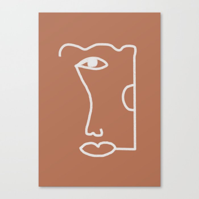 Woman Face, Burnt Orange, Minimal Line Drawing Canvas Print