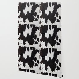 Black Cowhide, Cow Skin Print Pattern, Modern Cowhide Faux Leather Wallpaper