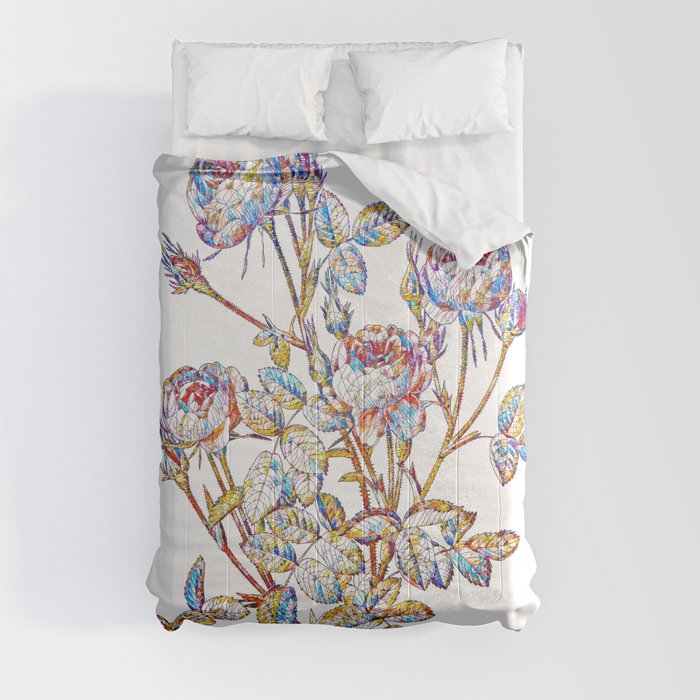 Floral Burgundian Rose Mosaic on White Comforter