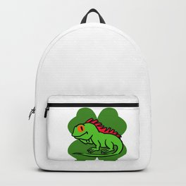 Iguana On 4 Leaf Clover- St. Patricks Day Funny Backpack | Funny, Graphicdesign, Unique, Reptile, Pun, 4Leafclover, Animal, Gecko, Plant, Unisexshirt 